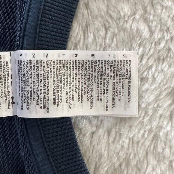 Adidas Essentials Logo Colorblock 3-Stripe Pullover Sweatshirt Women L Navy Tan - Picture 8 of 8